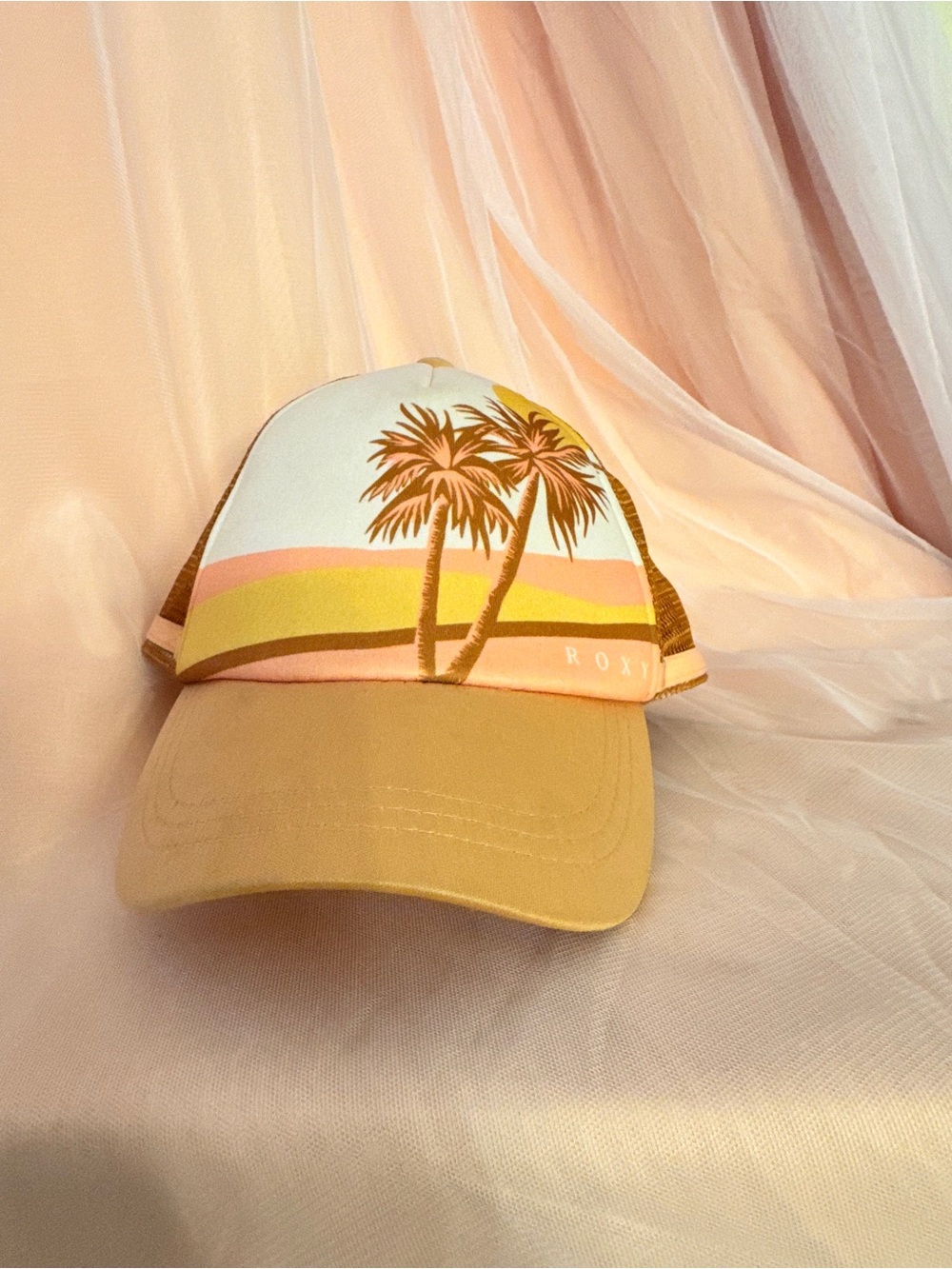 🧢Roxy Hat Cap Teens One Size Multicolor Trucker Mesh Palm Trees Beach Summer